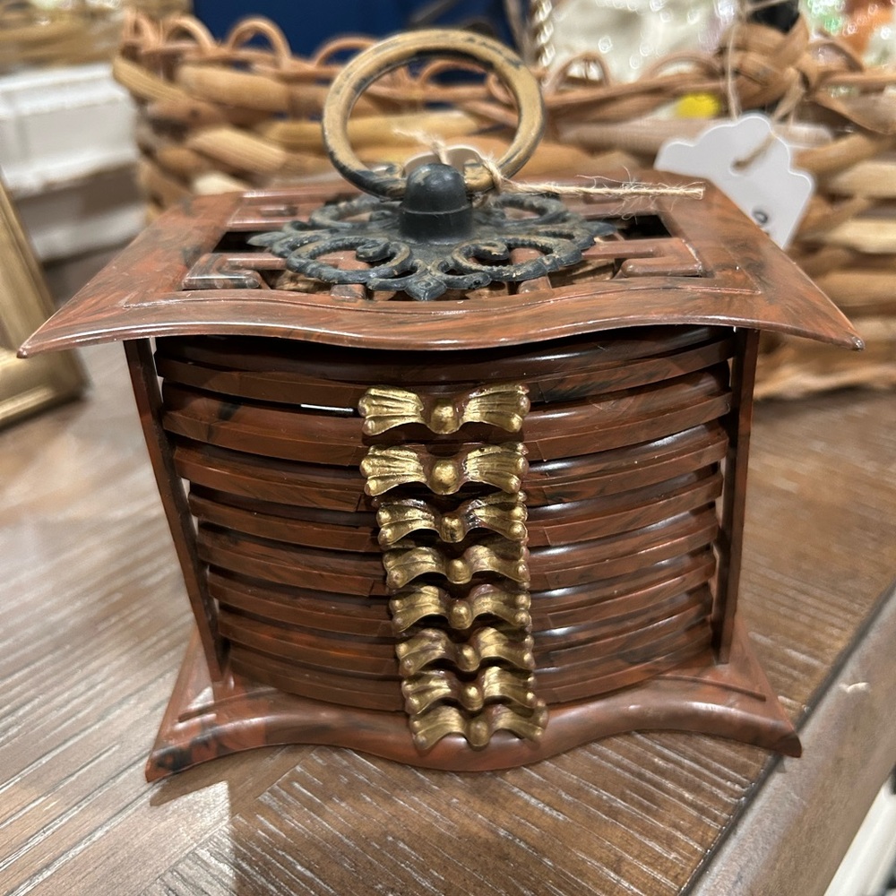 Antiqued Coaster Set with Holder